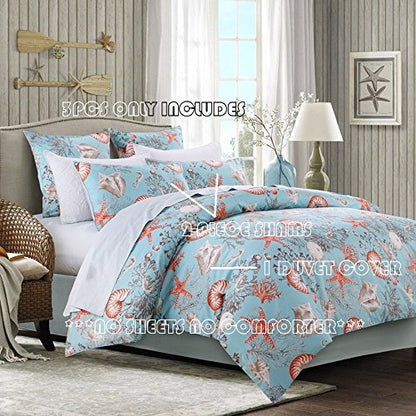  Brandream Luxury Coastal Beach Bedding Sets Egyptian Cotton Twin Size Duvet Cover With Pillow Cases Elegant Seashells Bedding Set 3-Piece(No Comforter)