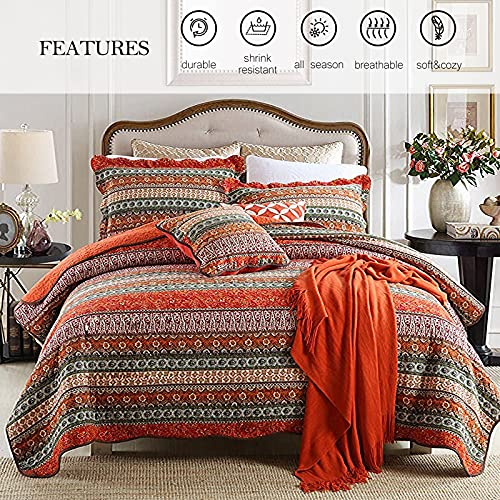 ENCOFT Best Striped Classical 3-Piece Patchwork Bedspread Quilt Sets Queen, Quilted Bedspread Comforter Bedding Sets