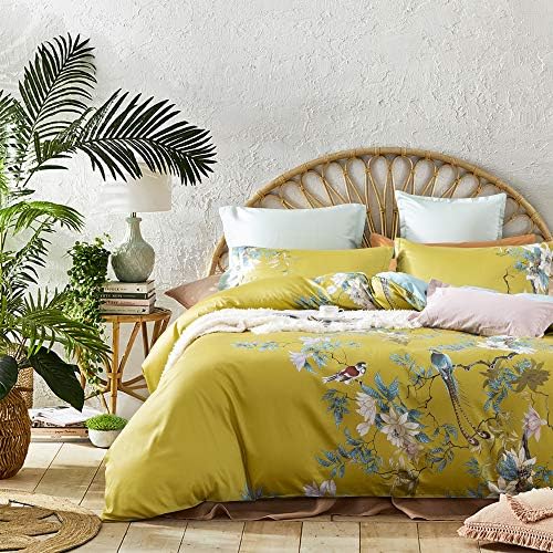  Exotic Modern Floral Print Bedding Birds Flowers Dusty Grey Design 100% Cotton Duvet Cover 3pc Set Hibiscus Blossom Branches In Muted Gray Blue (King, Egret White)