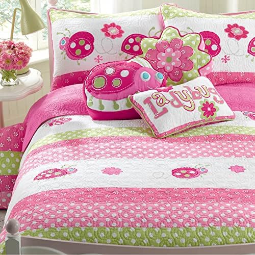 Cozy Line Home Fashions Angelina Floral Dot Pink Light Purple Blue 100% Cotton Reversible Girl Quilt Bedding Set, Bedspread, Coverlet (Queen - 3 Piece)