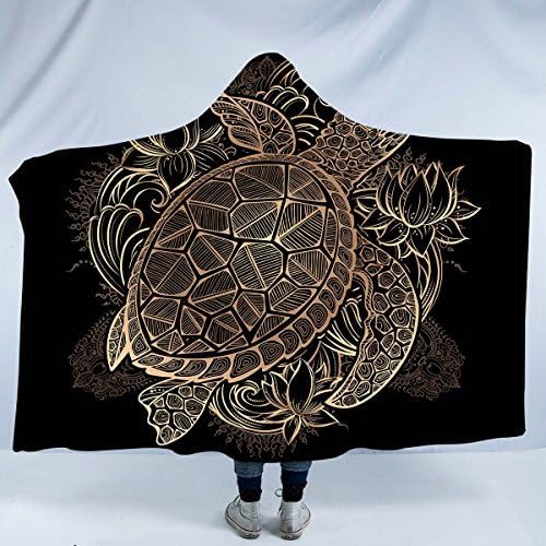  Sea Turtle Hooded Blanket Gold Bright Turtle Sherpa Blanket Hooded Turtle Throw Teen Adult Hooded Blanket (60"x 80")