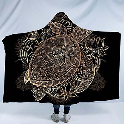  Sea Turtle Hooded Blanket Gold Bright Turtle Sherpa Blanket Hooded Turtle Throw Teen Adult Hooded Blanket (60"x 80")