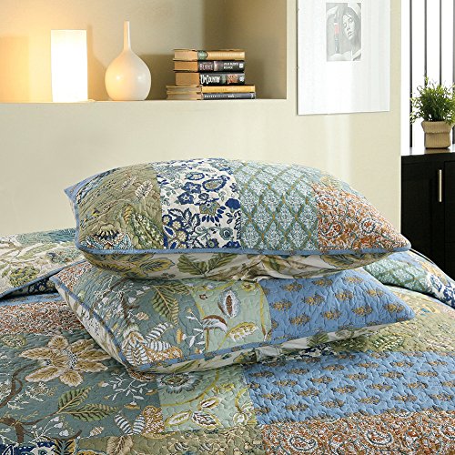  NEWLAKE Bohemian Floral Pattern Bedspread Quilt Set With Real Stitched Embroidery,Queen Size