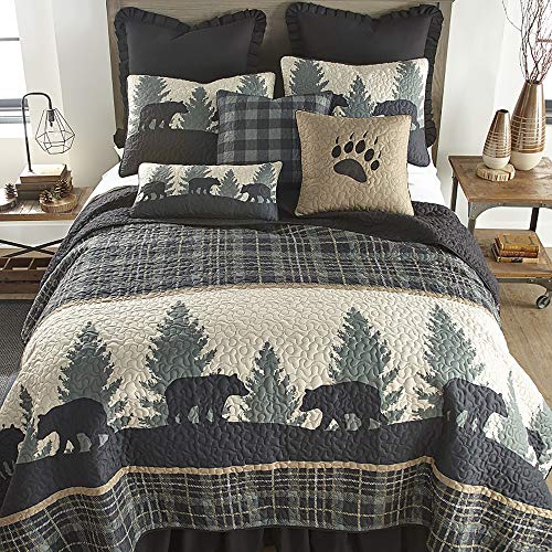  Throw Pillow - Bear Walk Plaid Lodge Decorative Throw Pillow With Bear Pattern - Rectangular