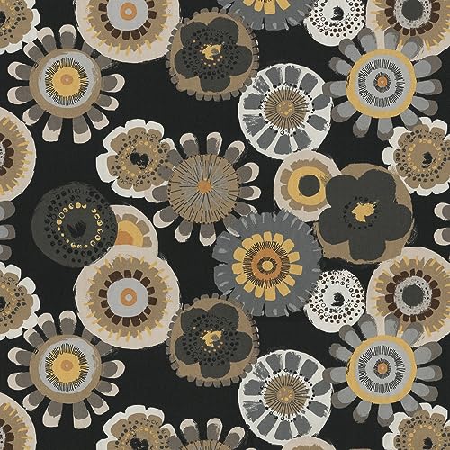  Pillow Perfect Floral Outdoor Throw Accent Pillow, Plush Fill, Weather, And Fade Resistant, Medium Square - 16.5" X 16.5", Black/Yellow Crosby, 2 Count