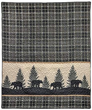  Throw Pillow - Bear Walk Plaid Lodge Decorative Throw Pillow With Bear Pattern - Rectangular