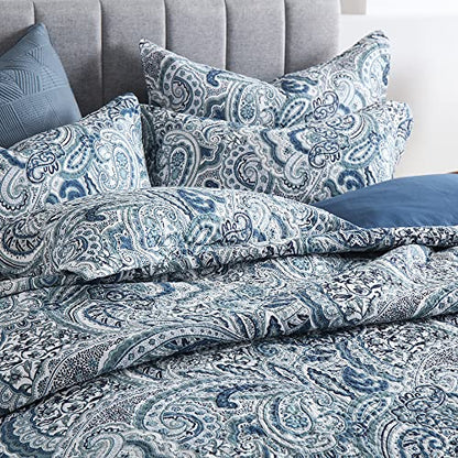  Autumn Dream Cotton Bedspread Quilt Sets, 3 Pieces Reversible Comforter Coverlet Sets,Blue Floral Paisley Bedspread,King Size