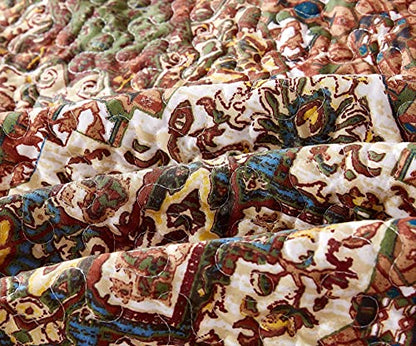  DaDa Bedding Earthy Cross Motif Folk Bedspread - Cozy Arabian Moroccan Ogee Rustic Antique Style Quilted Coverlet Set - Scalloped Edges Warm Tones Burnt Orange Brown Olive Green - Cal King - 3-Pieces