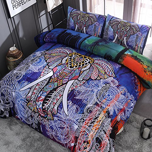  NTBED Bohemian Elephant Comforter Set Queen 3-Pieces Microfiber Exotic Printed Bedding Boho Mandala Printed Quilt Sets, Multi