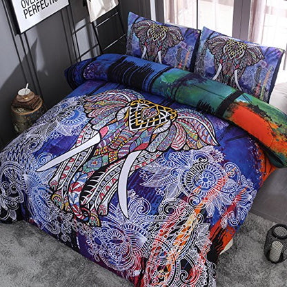  NTBED Bohemian Elephant Comforter Set Queen 3-Pieces Microfiber Exotic Printed Bedding Boho Mandala Printed Quilt Sets, Multi
