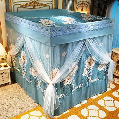  Obokidly Elegant Flower Printing 2-in-1 Double Protection 4 Corner Bed Mosquito Net And Bed Curtains Privacy Protection For Boys Girls Kids Bedroom Decoration (Full, Jade-Flower1)