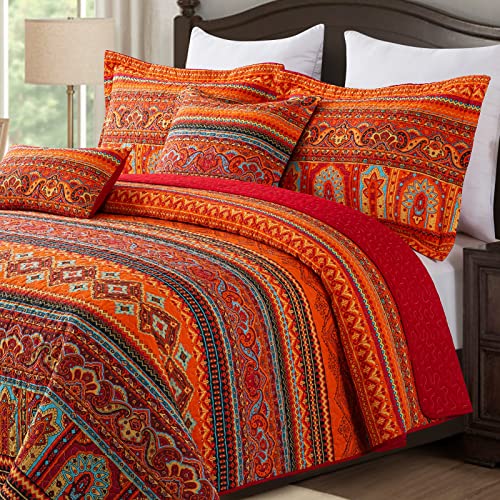  BEDIFANY 3 Pieces Boho Cotton Queen Size Quilt Sets,Soft Bedspread Queen Size Lightweight Quilted Coverlets Farmhouse Bedding Sets For Bed Decorations For All Seasons