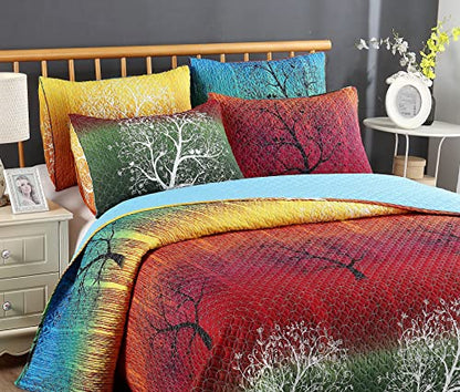  Rainbow Tree 5 Piece Bedspread Coverlet Quilt Set: Quilt And 4 Pillow Shams (King)