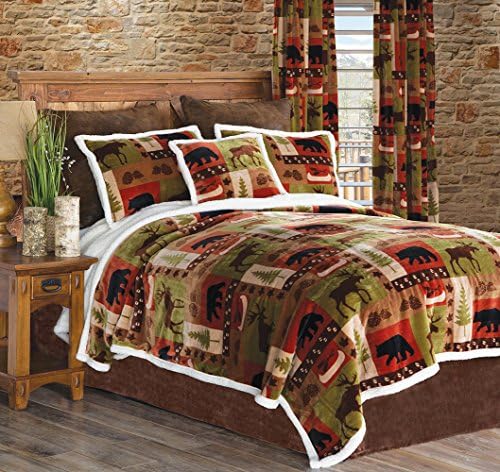  Carstens Patchwork Lodge Plush Bedding Set, King, Multi, Multicolor