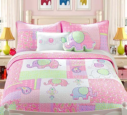  Cozy Line Home Fashions Angelina Floral Dot Pink Light Purple Blue 100% Cotton Reversible Girl Quilt Bedding Set, Bedspread, Coverlet (Queen - 3 Piece)