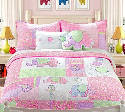  Cozy Line Home Fashions Angelina Floral Dot Pink Light Purple Blue 100% Cotton Reversible Girl Quilt Bedding Set, Bedspread, Coverlet (Queen - 3 Piece)