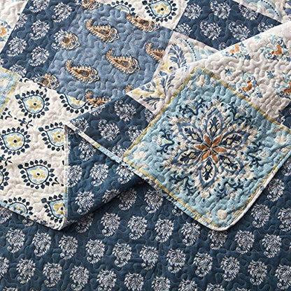  Royal Tradition Bellflower Blue Reversible Coverlets, Full/Queen Over-Sized 3pc Quilt Set (92-Inch Wide X 96-Inch Long) Lightweight Bedspread