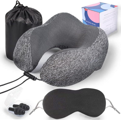  Levcoecam Travel Neck Pillow,Memory Foam Neck Pillow,Comfortable & Breathable Cover, Portable Airplane Travel Kit With 3D Contoured Eye Masks, Earplugs, And Luxury Bag (Pink)