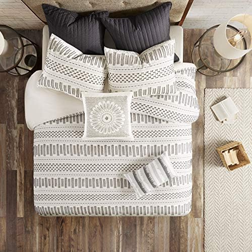  INK+IVY Luxurious Cotton-Bedding Set - Mid Century Trendy Geometric Design, All Season Cozy-Cover With Matching-Shams, King/Cal King, Rhea Jacquard Black/Multi