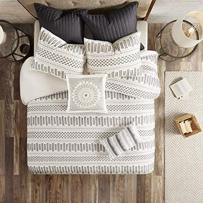  INK+IVY Luxurious Cotton-Bedding Set - Mid Century Trendy Geometric Design, All Season Cozy-Cover With Matching-Shams, King/Cal King, Rhea Jacquard Black/Multi