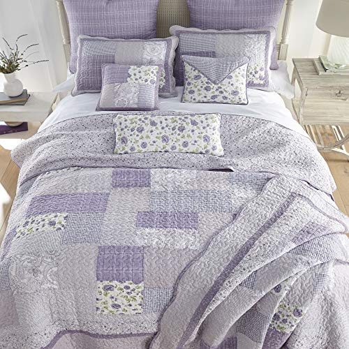  Twin Bedding Set - 2 Piece - Lavender Rose Cotton Contemporary Quilt Set With Twin Quilt And One Standard Pillow Sham - Machine Washable
