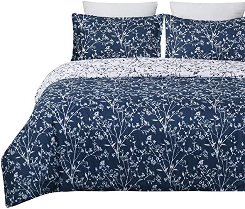  Lightweight Microfiber Duvet Cover Set, Grey And White Floral Branches Printed Pattern - King Size 3-Piece Set (1 Duvet Cover 2 Pillowcases)