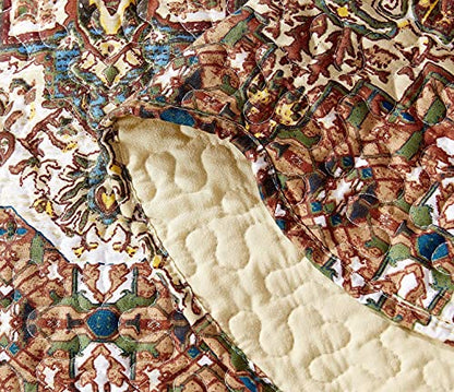  DaDa Bedding Earthy Cross Motif Folk Bedspread - Cozy Arabian Moroccan Ogee Rustic Antique Style Quilted Coverlet Set - Scalloped Edges Warm Tones Burnt Orange Brown Olive Green - Cal King - 3-Pieces