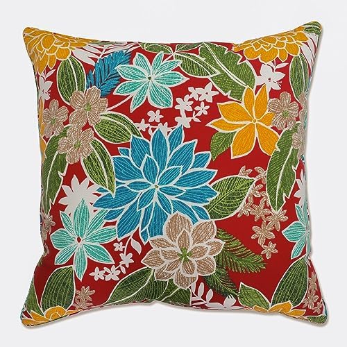  Pillow Perfect Tropic Floral Outdoor Throw Accent Pillow, Plush Fill, Weather, And Fade Resistant, Medium Square - 16.5" X 16.5", Black/Green Clemens, 2 Count