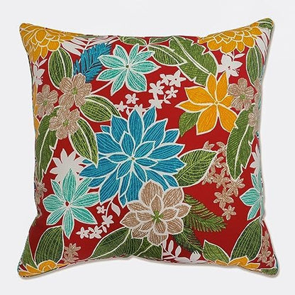  Pillow Perfect Tropic Floral Outdoor Throw Accent Pillow, Plush Fill, Weather, And Fade Resistant, Small Lumbar - 11.5" X 18.5", Blue/Green Botanical Glow, 2 Count