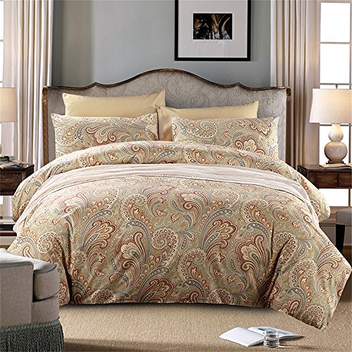  Brandream Paisley Duvet Cover King Size Gold Classy Regal Themed Luxurious Boho Bedding Super Soft Egyptian Cotton 3 Piece Modern 800-Thread-Count Duvet Quilt Cover Set