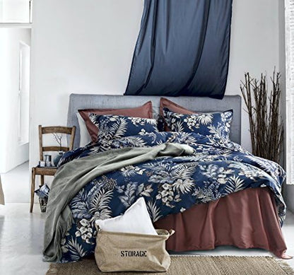  Eikei Midnight Blue Botanical Print Duvet Quilt Cover Egyptian Cotton Bedding Set Modern Luxury Minimal Palm Leaf Dark Charcoal Navy Ocher Floral Watercolor Design 120x98 (Mustard Yellow, Super King)