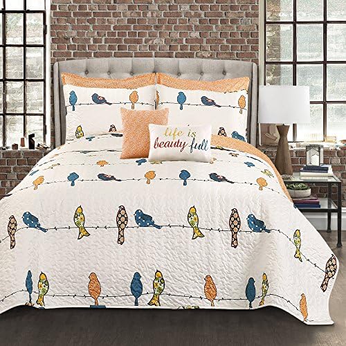  Lush Decor Rowley Birds Duvet 3 Piece Bedding Set With Floral Animal Bird Print, King, Multi