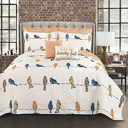  Lush Decor Rowley Birds Duvet 3 Piece Bedding Set With Floral Animal Bird Print, King, Multi
