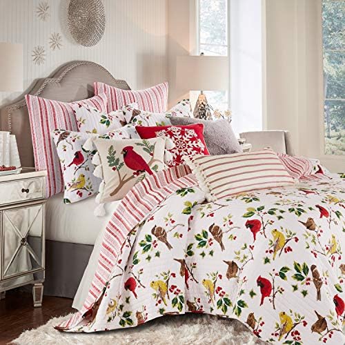  Thatch Home Joy Birds Joy Birds Quilt - Full/Queen - Birds And Holly - Red, Green, Citron, Taupe, Brown - Quilt (88x92in.) - Reversible - Cotton/Poly