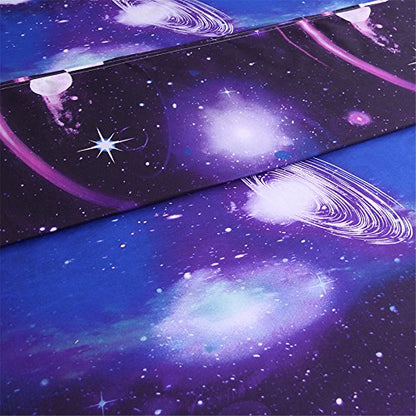  Galaxy 3D Printing Bed Sheet Bedding Set, Soft Microfiber Fitted Sheet Set，Galaxy Themed Sheets 4 Pcs Flat Sheet& Fitted Sheets With 2 Pillowcases (Queen, 07)