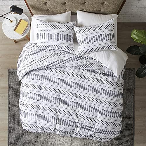  INK+IVY Luxurious Cotton-Bedding Set - Mid Century Trendy Geometric Design, All Season Cozy-Cover With Matching-Shams, King/Cal King, Rhea Jacquard Black/Multi