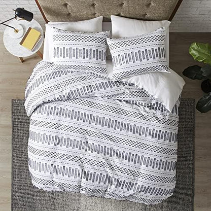  INK+IVY Luxurious Cotton-Bedding Set - Mid Century Trendy Geometric Design, All Season Cozy-Cover With Matching-Shams, King/Cal King, Rhea Jacquard Black/Multi
