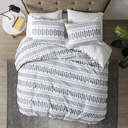  INK+IVY Luxurious Cotton-Bedding Set - Mid Century Trendy Geometric Design, All Season Cozy-Cover With Matching-Shams, King/Cal King, Rhea Jacquard Black/Multi