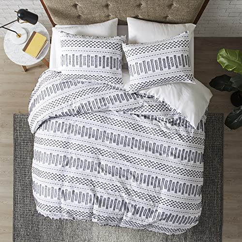  INK+IVY Luxurious Cotton-Bedding Set - Mid Century Trendy Geometric Design, All Season Cozy-Cover With Matching-Shams, King/Cal King, Rhea Jacquard Black/Multi