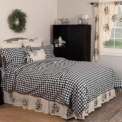  Vintage Check Black King Bed Skirt, 16" Drop, Modern Farmhouse Bedding, Checked Gingham Dust Ruffle