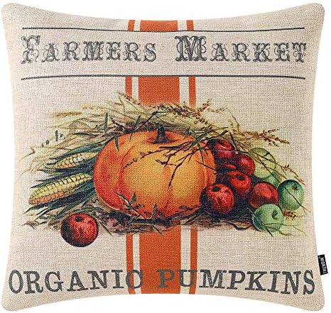  TRENDIN Farmhouse Fall Decorations Farmers Market Pumpkin Pillow Cover 18x18 Inch Autumn Decor Thanksgiving Throw Cushion Cover For Sofa Couch PL532TR