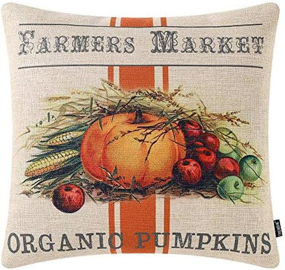  TRENDIN Farmhouse Fall Decorations Farmers Market Pumpkin Pillow Cover 18x18 Inch Autumn Decor Thanksgiving Throw Cushion Cover For Sofa Couch PL532TR