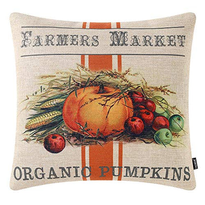  TRENDIN Farmhouse Fall Decorations Farmers Market Pumpkin Pillow Cover 18x18 Inch Autumn Decor Thanksgiving Throw Cushion Cover For Sofa Couch PL532TR