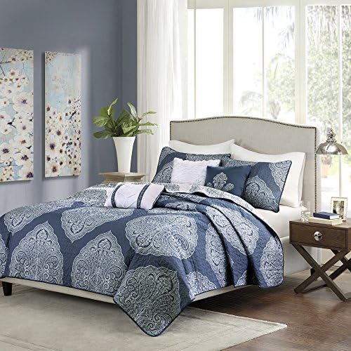  100% Cotton Quilt - Luxury Stitching Design, All Season, Breathable Coverlet Bedspread Bedding, Shams, Decorative Pillow, King/Cal King(104"x92"), Seafoam 6 Piece