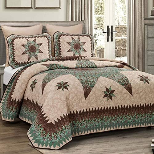  Donna Sharp Full/Queen Bedding Set - 3 Piece - Sea Breeze Star Contemporary Quilt Set With Full/Queen Quilt And Two Standard Pillow Shams - Machine Washable