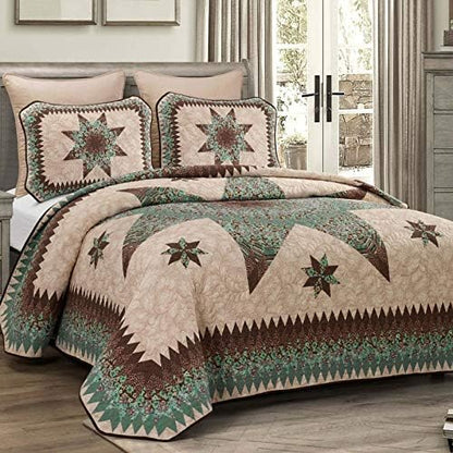  Donna Sharp Full/Queen Bedding Set - 3 Piece - Sea Breeze Star Contemporary Quilt Set With Full/Queen Quilt And Two Standard Pillow Shams - Machine Washable