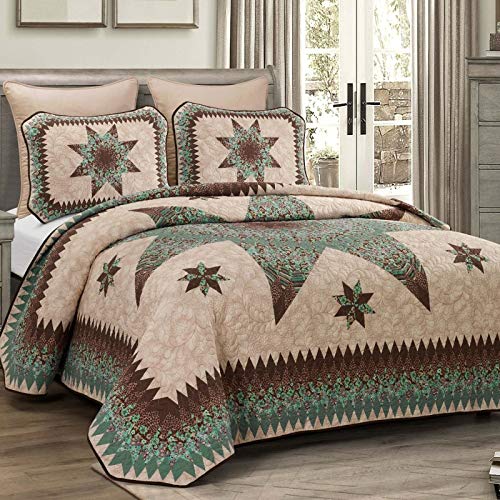  Donna Sharp Full/Queen Bedding Set - 3 Piece - Sea Breeze Star Contemporary Quilt Set With Full/Queen Quilt And Two Standard Pillow Shams - Machine Washable