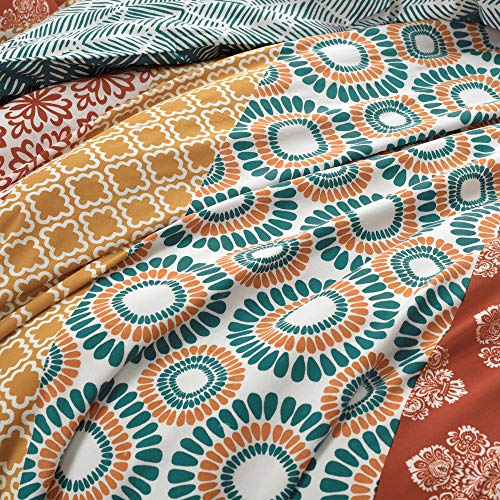  Lush Decor Bohemian Stripe Reversible Cotton 3 Piece Duvet Cover Set, Full/Queen, Turquoise & Orange