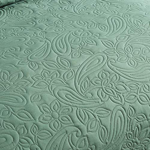  Super Soft Solid Single Bed Quilt Bedspread Comforter Bed Cover, Floral Pattern, Sage, Full/Queen
