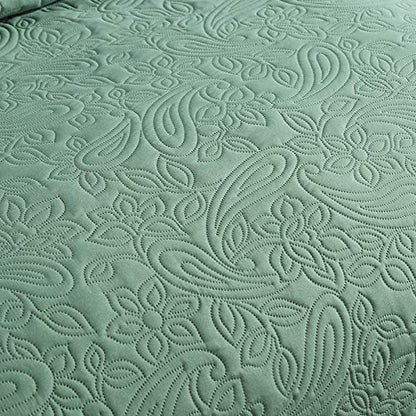  Super Soft Solid Single Bed Quilt Bedspread Comforter Bed Cover, Floral Pattern, Sage, Full/Queen